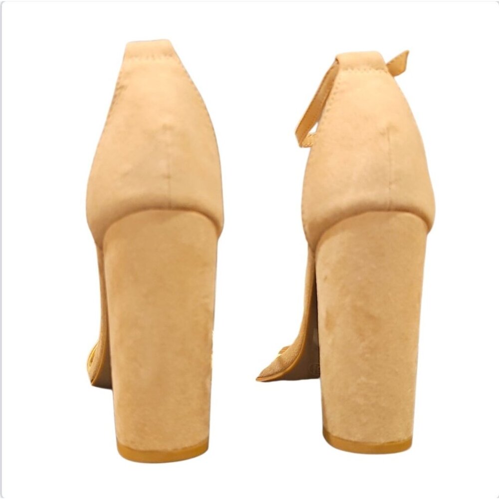 Chunky Block Heel Sandals With Strap In Faux Soft Natural Suede - Picture 2 of 7